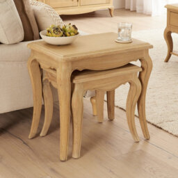 The Furniture Market French Chateau Oak Nest Of 2 Tables Solid Side Tables Hand-Carved Cabriole Legs Classic French Style Natural Whitewashed Finish - thumbnail 2