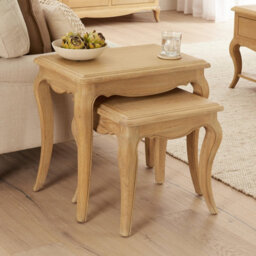 The Furniture Market French Chateau Oak Nest Of 2 Tables Solid Side Tables Hand-Carved Cabriole Legs Classic French Style Natural Whitewashed Finish