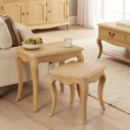 The Furniture Market French Chateau Oak Nest Of 2 Tables Solid Side Tables Hand-Carved Cabriole Legs Classic French Style Natural Whitewashed Finish - thumbnail 3