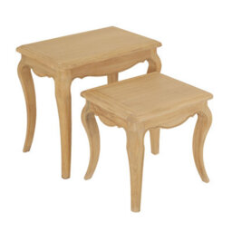 The Furniture Market French Chateau Oak Nest Of 2 Tables Solid Side Tables Hand-Carved Cabriole Legs Classic French Style Natural Whitewashed Finish - thumbnail 6