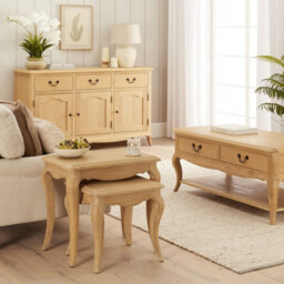 The Furniture Market French Chateau Oak Nest Of 2 Tables Solid Side Tables Hand-Carved Cabriole Legs Classic French Style Natural Whitewashed Finish - thumbnail 5