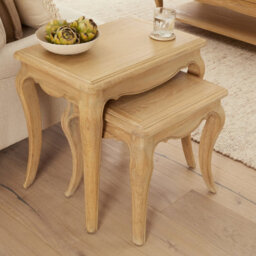 The Furniture Market French Chateau Oak Nest Of 2 Tables Solid Side Tables Hand-Carved Cabriole Legs Classic French Style Natural Whitewashed Finish - thumbnail 4