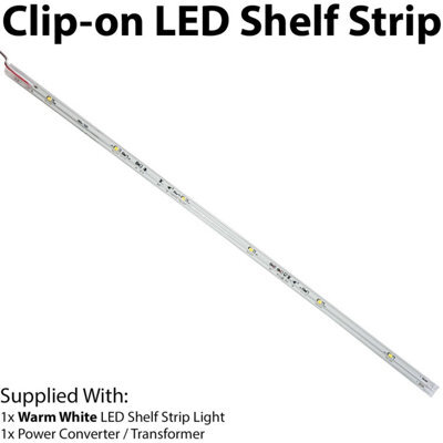 450mm Clip On Led Shelf Kit Warm White 4mm Glass Illuminated Kitchen Unit Light - image 1