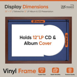 "AK Frames 25X17"" Rose Wood Modern Vinyl Record Frame With Blue Mount For 12 Inch Lp Cover & Disc - Overlapped Design" - thumbnail 2