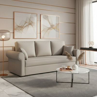 Olimpia Living Room Sofa Bed With Sleeping Function Bonell Springs Foam Hydrophobic Fabric 234X92X90 Cm Light Beige - image 1