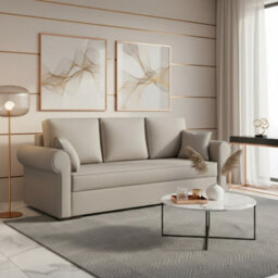 Olimpia Living Room Sofa Bed With Sleeping Function Bonell Springs Foam Hydrophobic Fabric 234X92X90 Cm Light Beige - thumbnail 1