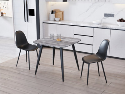 Core Products Aspen Grey Oak Effect 80Cm Square Dining Table With 2 Black Plastic Curve Design Chairs - image 1