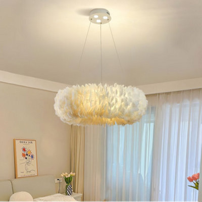 Living And Home Modern White Chic Fluffy Feather Chandelier Ceiling Pendant Light Shade Dia 50Cm - image 1