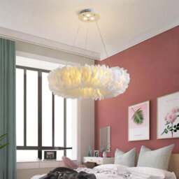 Living And Home Modern White Chic Fluffy Feather Chandelier Ceiling Pendant Light Shade Dia 50Cm - thumbnail 2