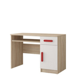 Arte Bold Oak Sonoma And White Computer Desk H760mm W1100mm D500mm - Red Handles For Dynamic Study Areas