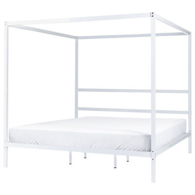 Beliani Four Poster Bed Metal Lestards 180 X 200 Cm (Eu Super King) White - image 1