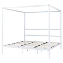 Beliani Four Poster Bed Metal Lestards 180 X 200 Cm (Eu Super King) White - thumbnail 5