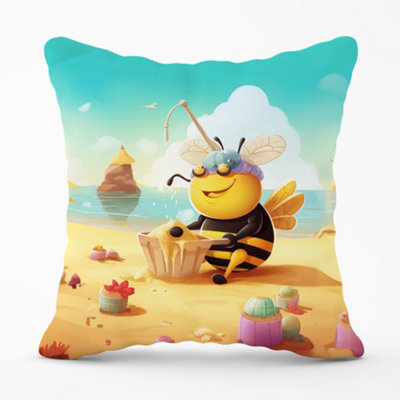 Warren Reed Designer Bumblebee On A Beach Holiday Cushions 45Cm X 45Cm - image 1