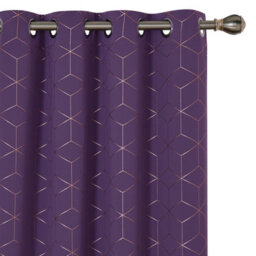 Deconovo Noise Reduction Eyelet Curtains, Gold Diamond Printed Thermal Insulated Curtains, W46 X L90 Inch, Purple Grape, One Pair - thumbnail 1