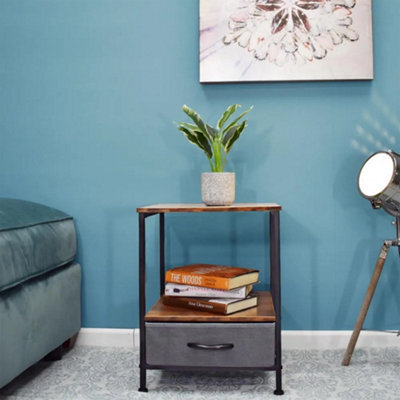 Fwstyle 1 Drawer Walnut Effect Side Table Industrial Inspired Design - image 1