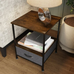Fwstyle 1 Drawer Walnut Effect Side Table Industrial Inspired Design - thumbnail 4