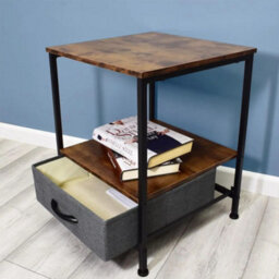 Fwstyle 1 Drawer Walnut Effect Side Table Industrial Inspired Design - thumbnail 5