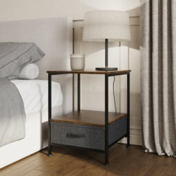 Fwstyle 1 Drawer Walnut Effect Side Table Industrial Inspired Design - thumbnail 2