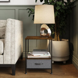 Fwstyle 1 Drawer Walnut Effect Side Table Industrial Inspired Design - thumbnail 3