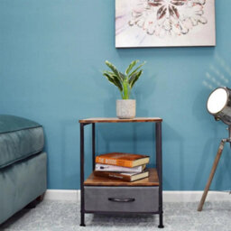 Fwstyle 1 Drawer Walnut Effect Side Table Industrial Inspired Design - thumbnail 1