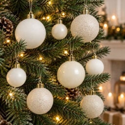 Decoris 2X 30 Wool White Baubles Shatterproof Christmas Tree Hanging Decoration - thumbnail 1