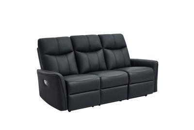UK Leisure World Black Bonded Recliner Leather Sofa Set Suites Settee Armchair Three 3 Seater - image 1