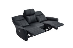 UK Leisure World Black Bonded Recliner Leather Sofa Set Suites Settee Armchair Three 3 Seater - thumbnail 3