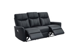 UK Leisure World Black Bonded Recliner Leather Sofa Set Suites Settee Armchair Three 3 Seater - thumbnail 2