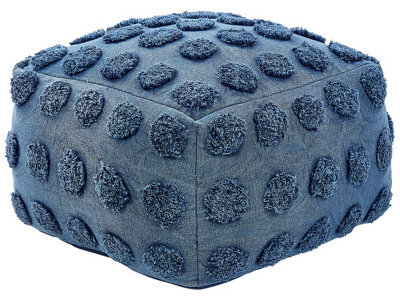 Beliani Blue Cotton Pouffe 50 X 50 X 35 Cm - Eps Beads, Tufted Polka Dot, Square - image 1