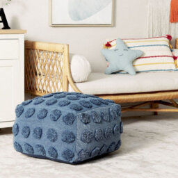 Beliani Blue Cotton Pouffe 50 X 50 X 35 Cm - Eps Beads, Tufted Polka Dot, Square - thumbnail 2