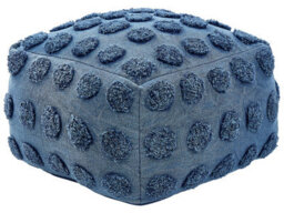 Beliani Blue Cotton Pouffe 50 X 50 X 35 Cm - Eps Beads, Tufted Polka Dot, Square - thumbnail 1