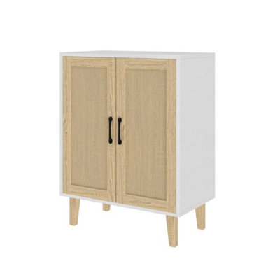 2 Doors White Buffet Storage Cabinet With Rattan Decorating 2 Door Sideboard Wood Side Cabinet - image 1