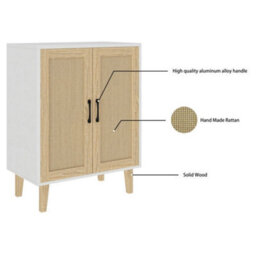 2 Doors White Buffet Storage Cabinet With Rattan Decorating 2 Door Sideboard Wood Side Cabinet - thumbnail 3