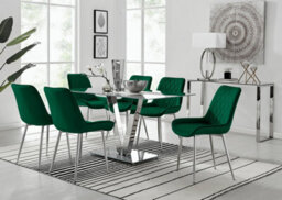 Furniturebox Uk Florini V Grey Dining Table And 6 Green Pesaro Silver Leg Chairs