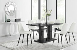 Furniturebox Imperia Black High Gloss 6 Seater Dining Table With Structural 2 Plinth Column Legs 6 White Faux Leather Black Leg Corona Chairs - thumbnail 1