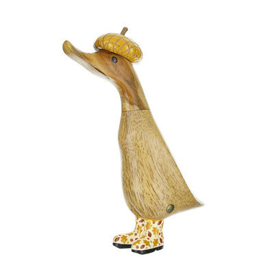 Dcuk Handcrafted Wooden Autumnal Ducklings - Conker Or Acorn Hat, Bamboo Root Figurine, 23 X 8 Cm - image 1