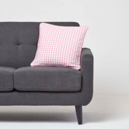 Homescapes Cotton Gingham Check Pink Cushion Cover, 45 X 45 Cm - thumbnail 2