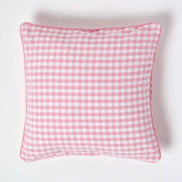 Homescapes Cotton Gingham Check Pink Cushion Cover, 45 X 45 Cm - thumbnail 1