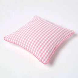 Homescapes Cotton Gingham Check Pink Cushion Cover, 45 X 45 Cm - thumbnail 4