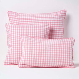 Homescapes Cotton Gingham Check Pink Cushion Cover, 45 X 45 Cm - thumbnail 5