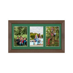 AK Frames 40X20Cm Walnut Classic Multi Photo Frame With Emerald Mount - Holds 3 Apertures (3X) 6X4 Photos