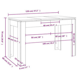 Vidaxl Dining Table Concrete Grey 120X60X76 Cm Engineered Wood - thumbnail 3