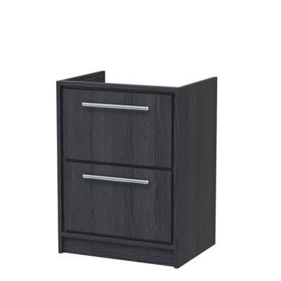Hudson Reed Lille 600mm Floor Standing 2 Drawer Unit (455 Deep)-Graphite Grey Woodgrain - image 1