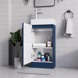 Belofay 400mm Bathroom Vanity Units With Basin With White Ceramic Bathroom Sink Soft Close Hinges & 1 Tap Hole (Denvor Blue) - thumbnail 5