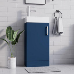 Belofay 400mm Bathroom Vanity Units With Basin With White Ceramic Bathroom Sink Soft Close Hinges & 1 Tap Hole (Denvor Blue) - thumbnail 1