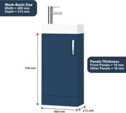 Belofay 400mm Bathroom Vanity Units With Basin With White Ceramic Bathroom Sink Soft Close Hinges & 1 Tap Hole (Denvor Blue) - thumbnail 3