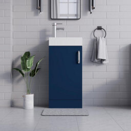 Belofay 400mm Bathroom Vanity Units With Basin With White Ceramic Bathroom Sink Soft Close Hinges & 1 Tap Hole (Denvor Blue) - thumbnail 2