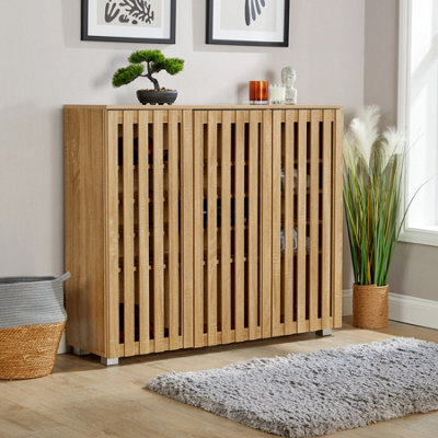 Home Source Halden 3 Door Oak Shoe Cabinet Hallway Storage Organiser Unit - image 1