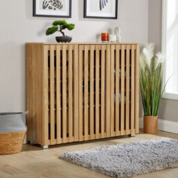 Home Source Halden 3 Door Oak Shoe Cabinet Hallway Storage Organiser Unit - thumbnail 1