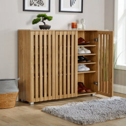 Home Source Halden 3 Door Oak Shoe Cabinet Hallway Storage Organiser Unit - thumbnail 3